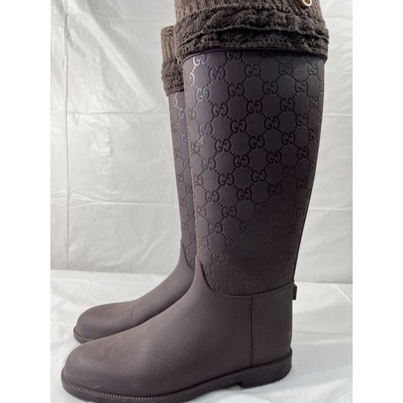 Authentic Gucci Vintage GG Monogram Rain Boots Brown Size 6 - Picture 14 of 16